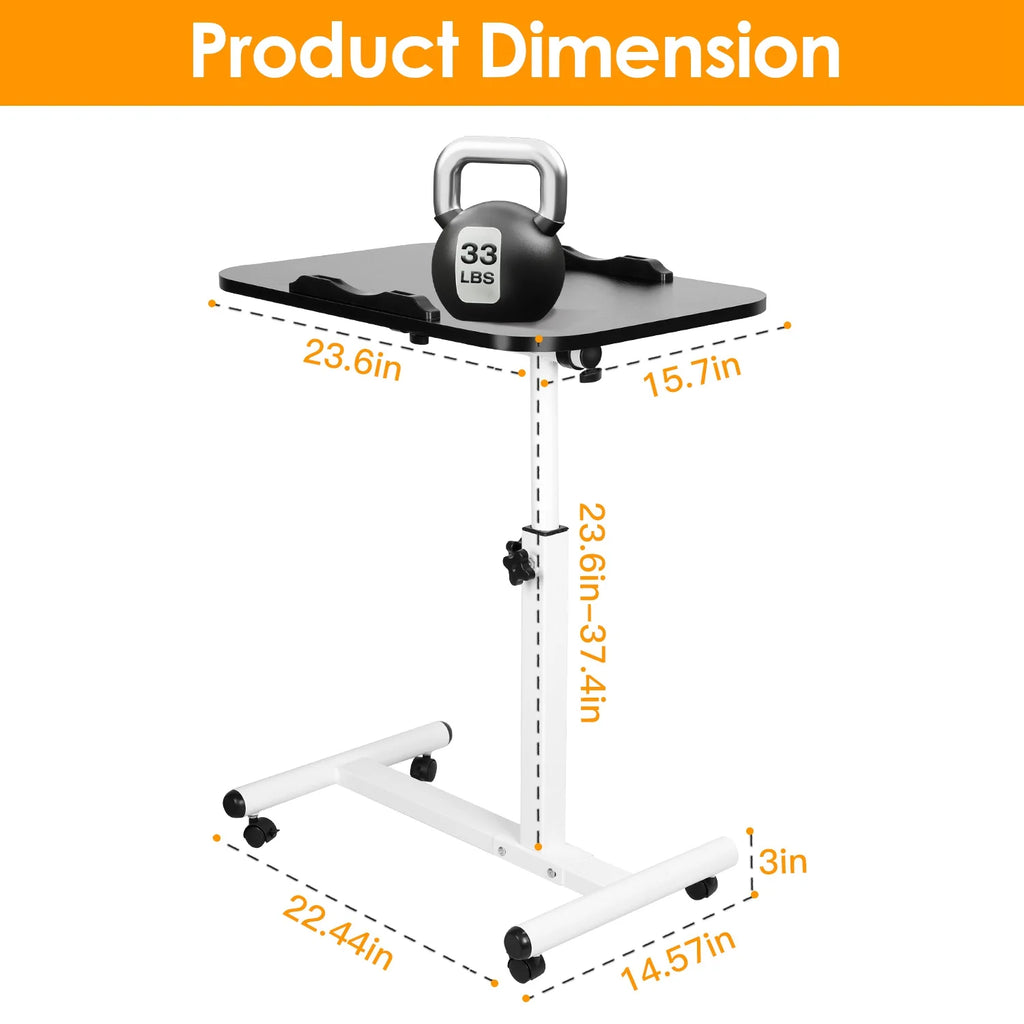 Adjustable Rolling Laptop Desk with Lockable Wheels, White N871424