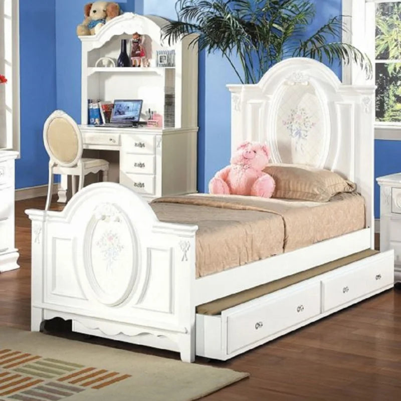 Wooden Full Bed with 2 Drawers in White X431889
