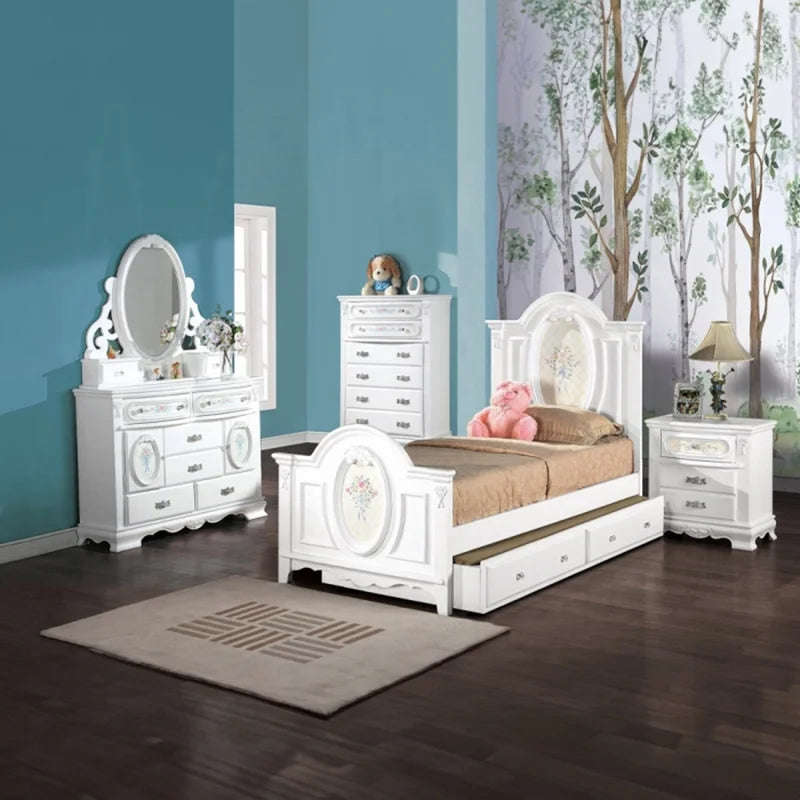 Wooden Full Bed with 2 Drawers in White X431889