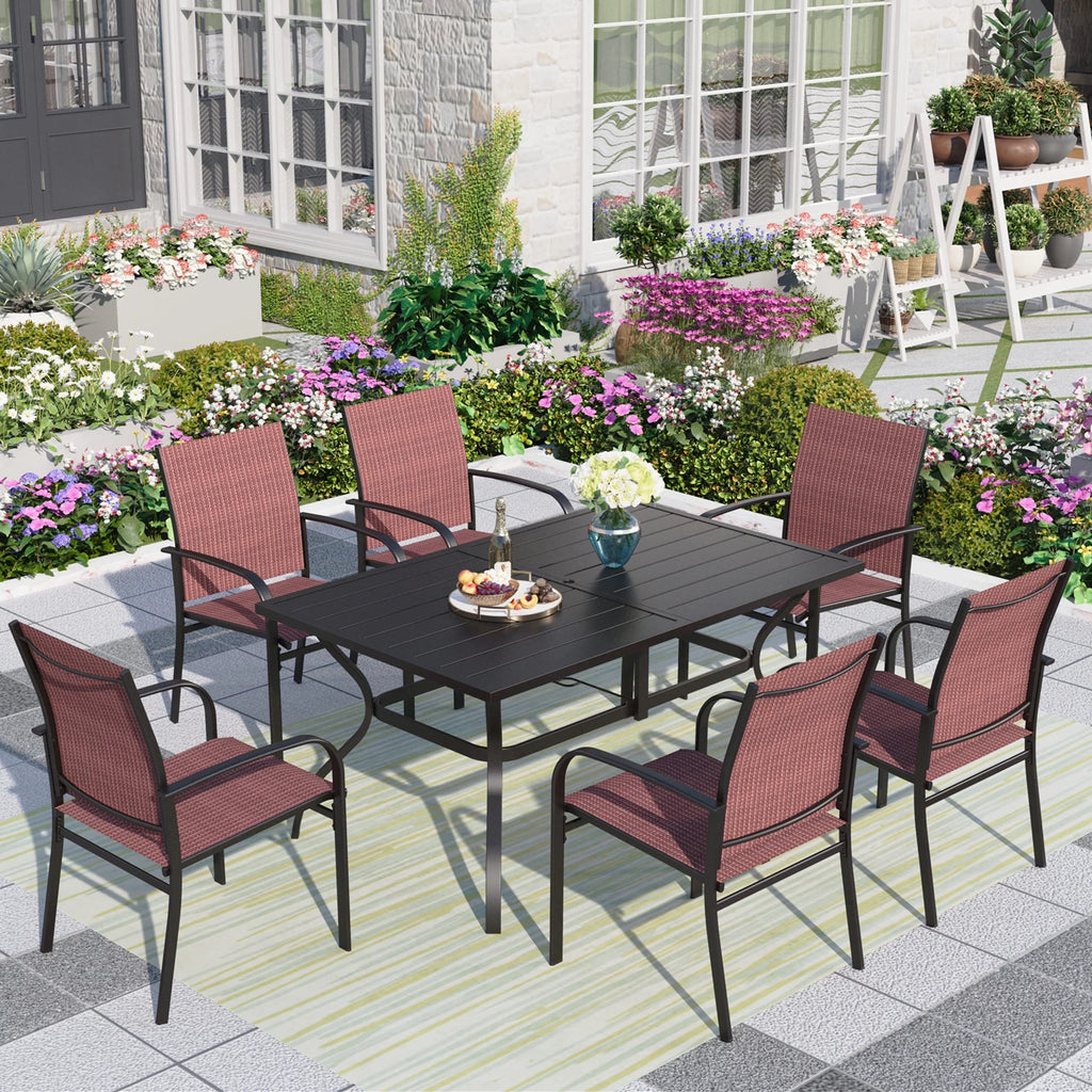 7-Piece Outdoor Patio Dining Set with Rectangle Steel Table & Textilene Chairs R48385