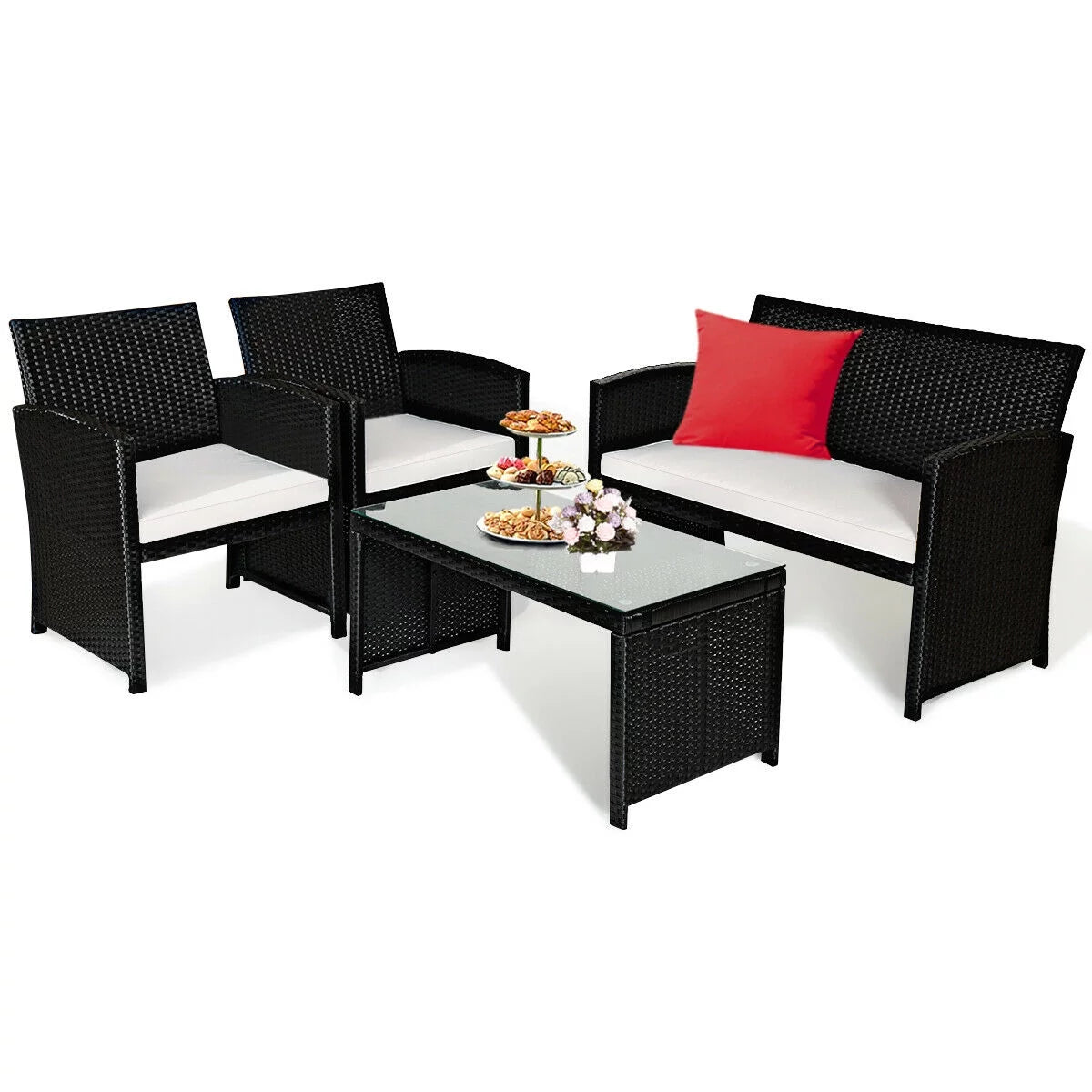 4 Pc Rattan Wicker Patio Conversation Set R458