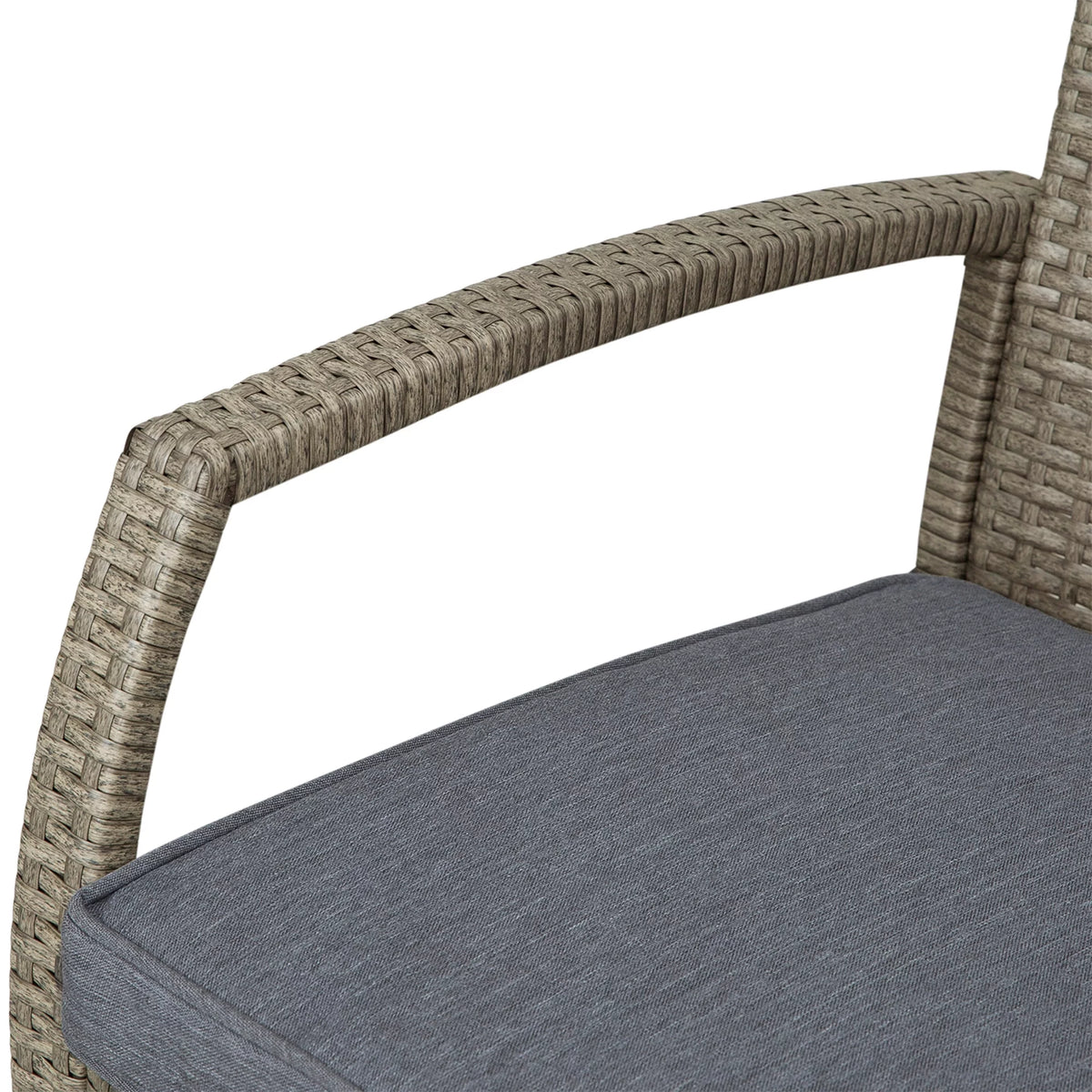 3 PCS Grey Rattan Wicker Bar Set with Wood Grain Top Table and 2 Bar Stools B91126