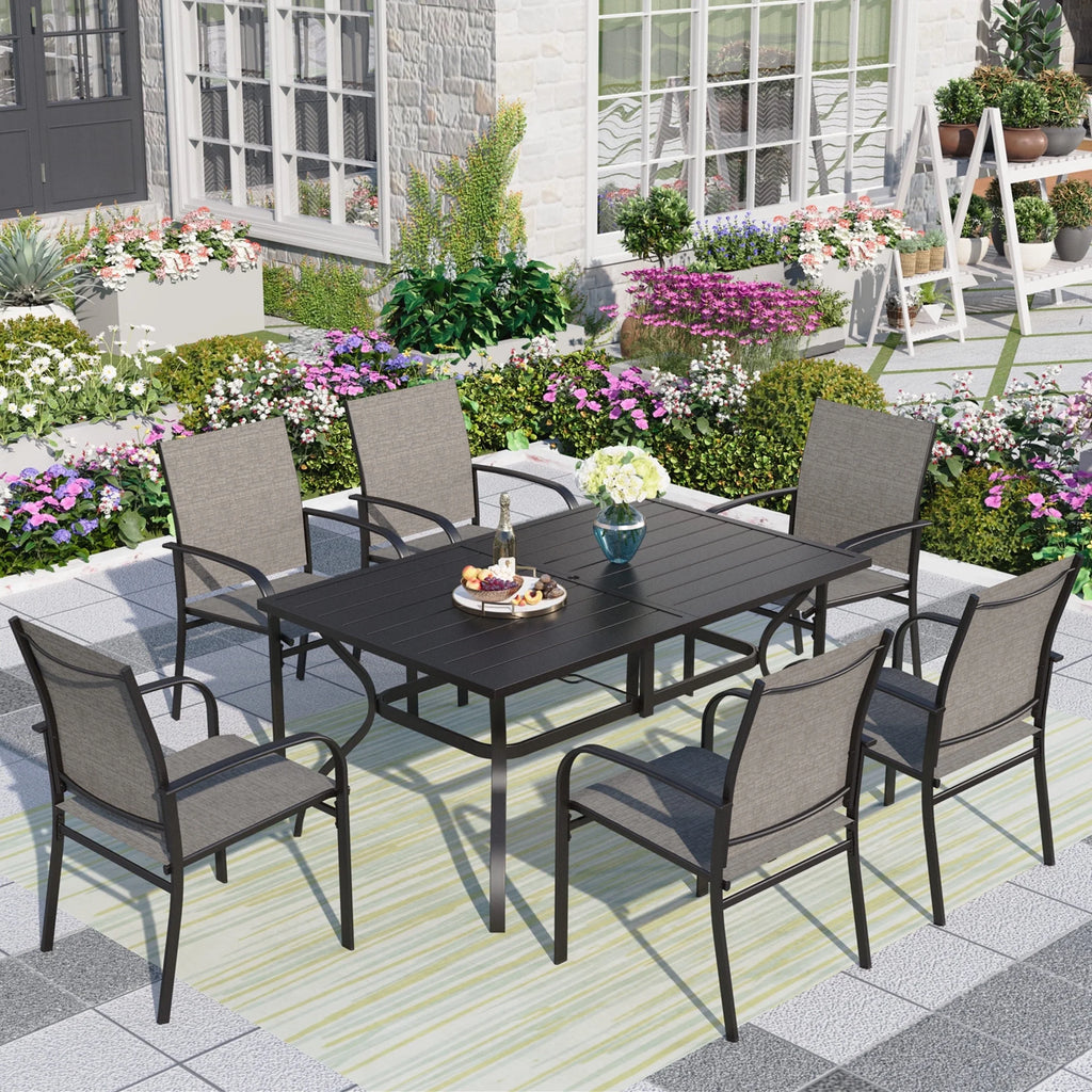 7-Piece Outdoor Patio Dining Set with Rectangle Steel Table & Textilene Chairs R48385