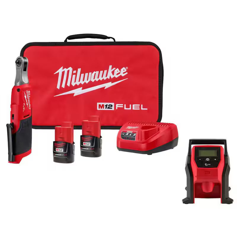 12V Lithium-Ion Brushless Cordless 1/4 in. Ratchet Kit with Compact Inflator S5893