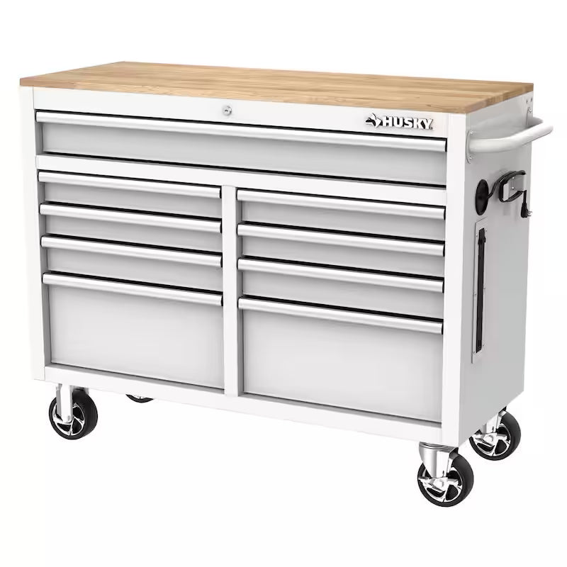 46 in. Gloss White Mobile Workbench Cabinet Y503