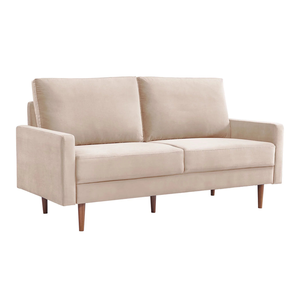 69 Inches Beige Velvet Upholstered Sofa E399494