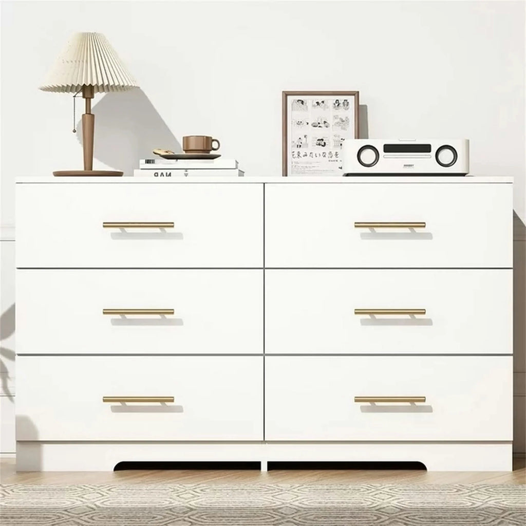 White 6 Drawer Dresser with Golden Handle L2761