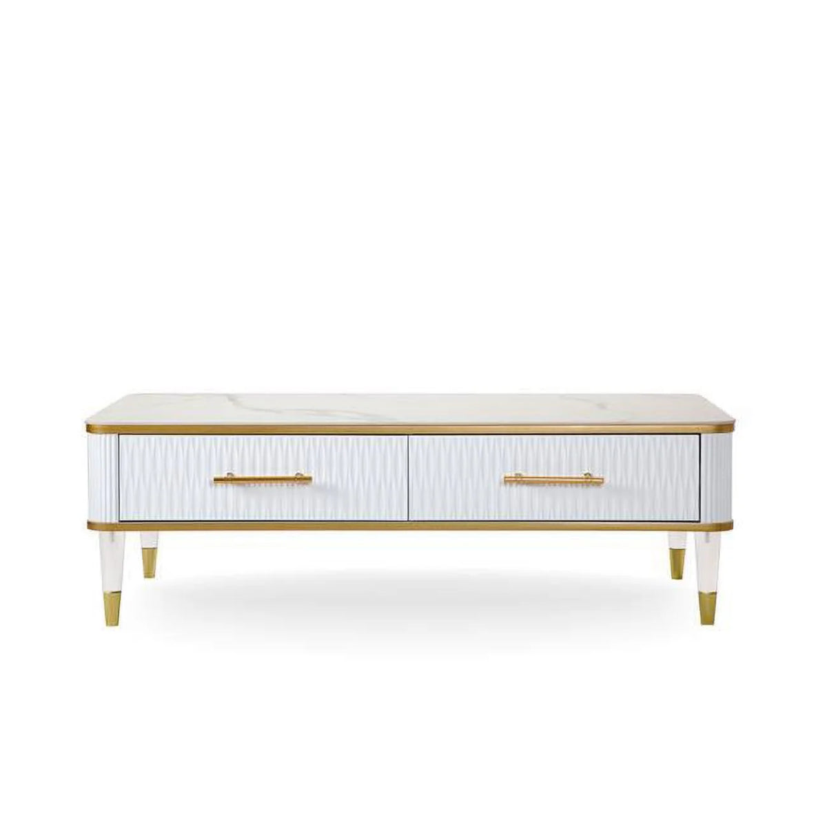 White Faux Stone Coffee Table with Drawers D343229