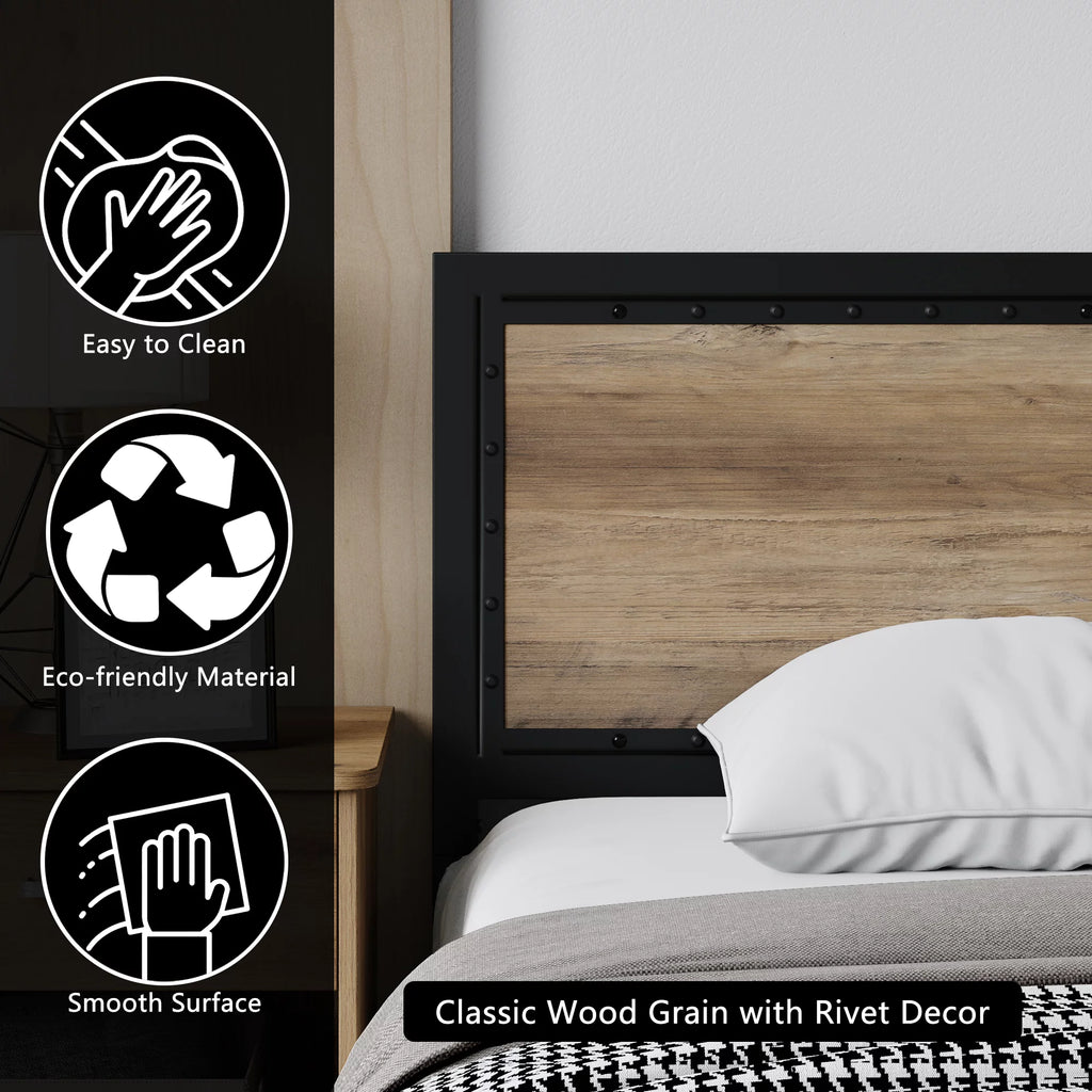 King 4 Drawer Gray Metal Platform Bed with Headboard I64865