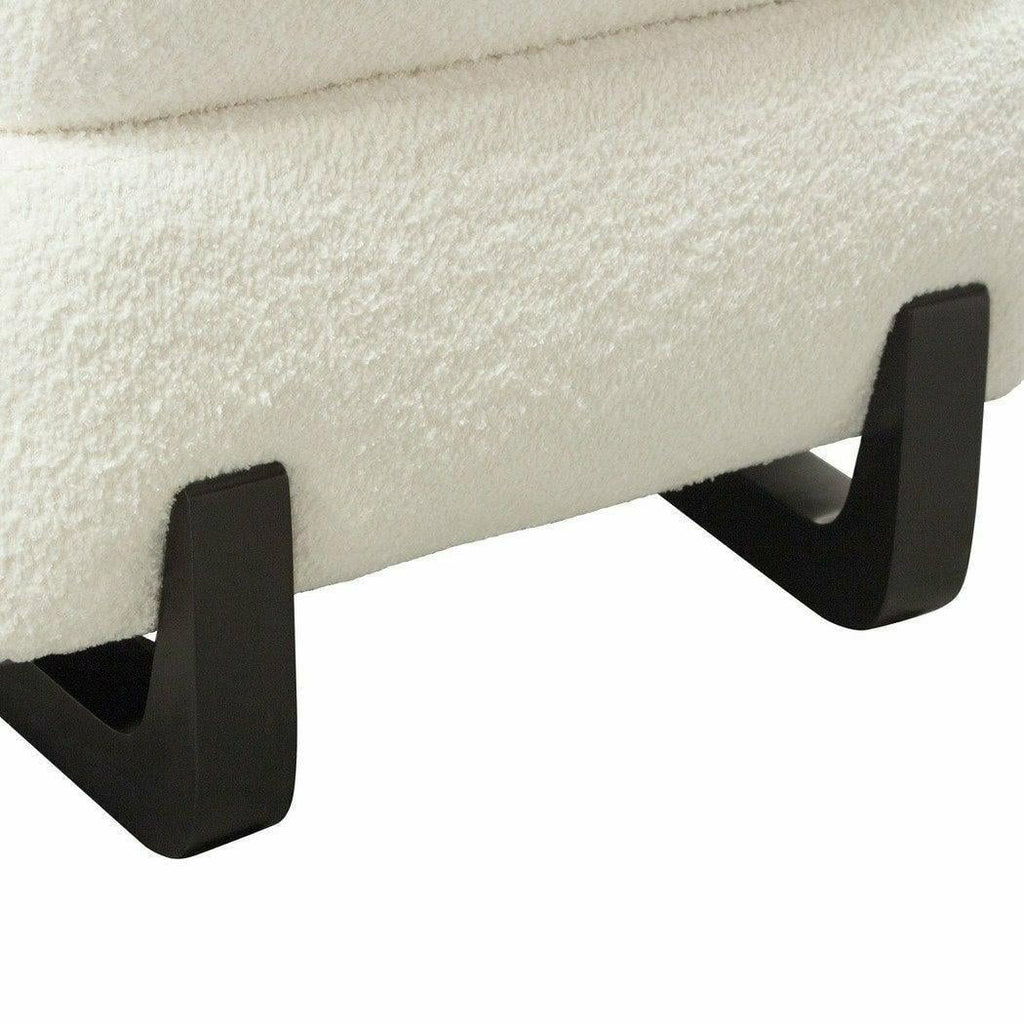 Faux White Shearling Armless Chair with Black Wood Leg Base G5898