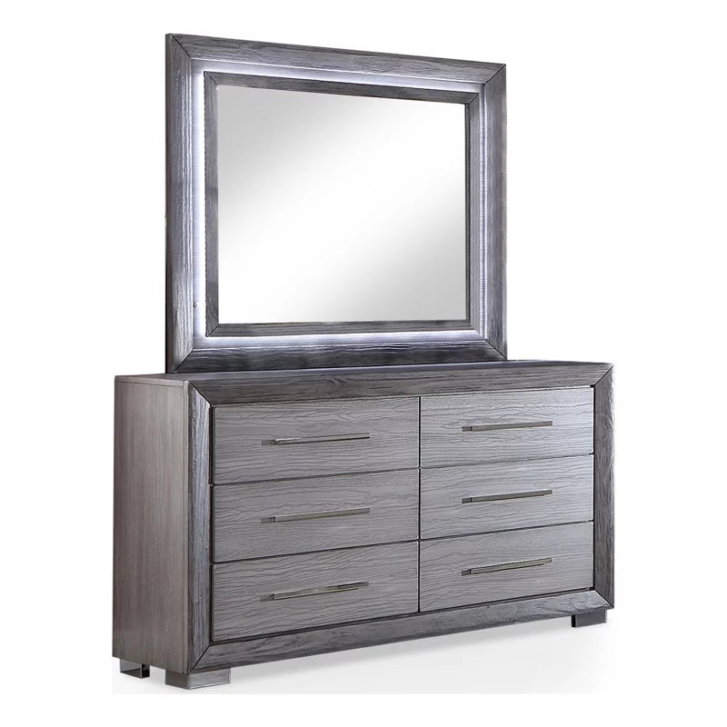 Gray Wood 6-Drawer Dresser with LED Mirror X28602