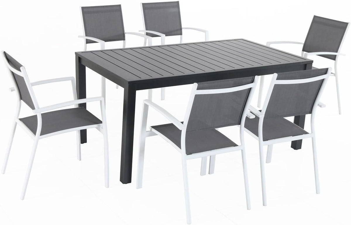 7-Piece Gray White Sling Chairs and Dining Table Outdoor Furniture V592576
