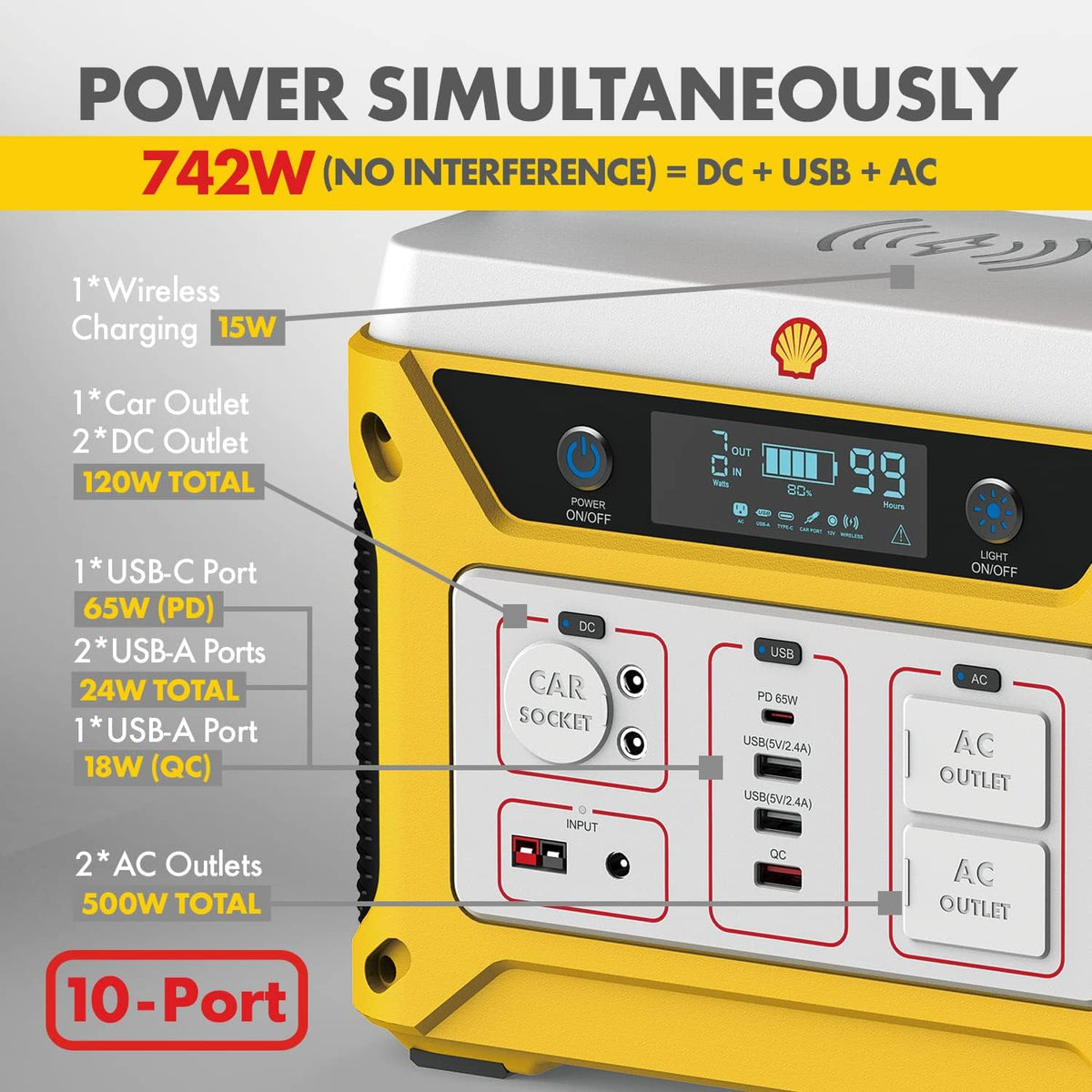Portable Power Station 500W 583Wh Lithium Battery Solar Generator with 110V AC Outlet S262