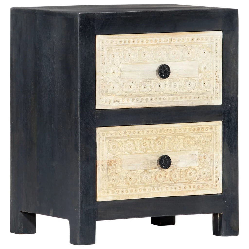 Hand Carved Gray Solid Mango Wood Bedside Cabinet W6025