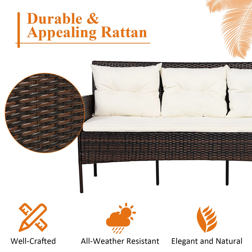 3 Pc Cushioned Patio Rattan Sofa Set C82542