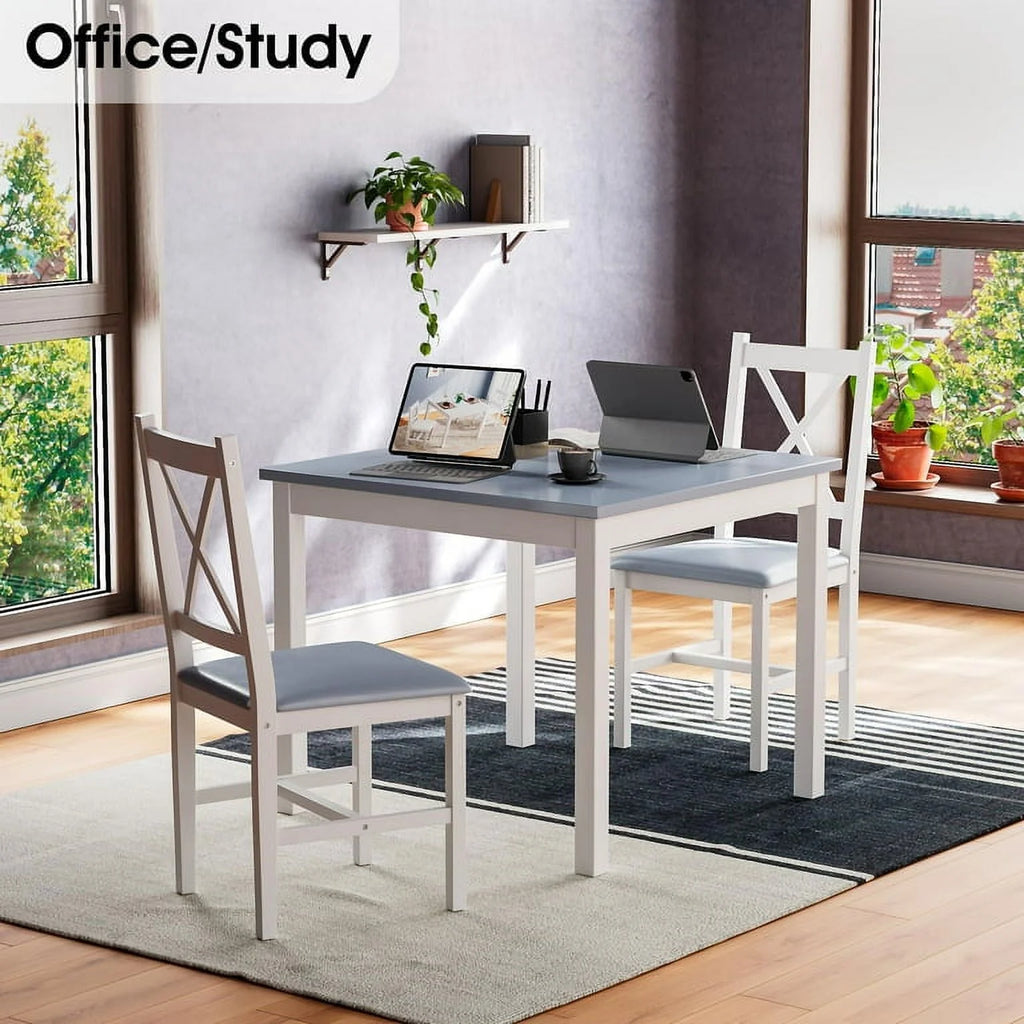 3 Piece Pine Wood Dining Table Set with 2 Upholstered Chairs V18473