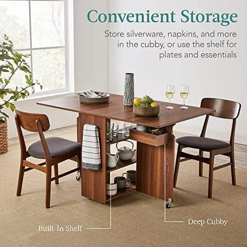 Folding Dining Table with Wheels 3 Shelves Brown D5789