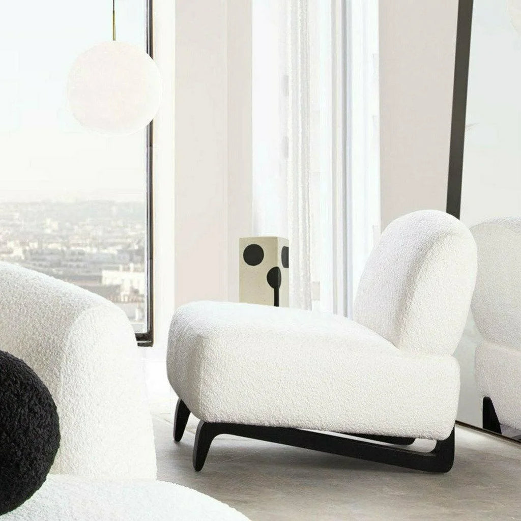 Faux White Shearling Armless Chair with Black Wood Leg Base G5898