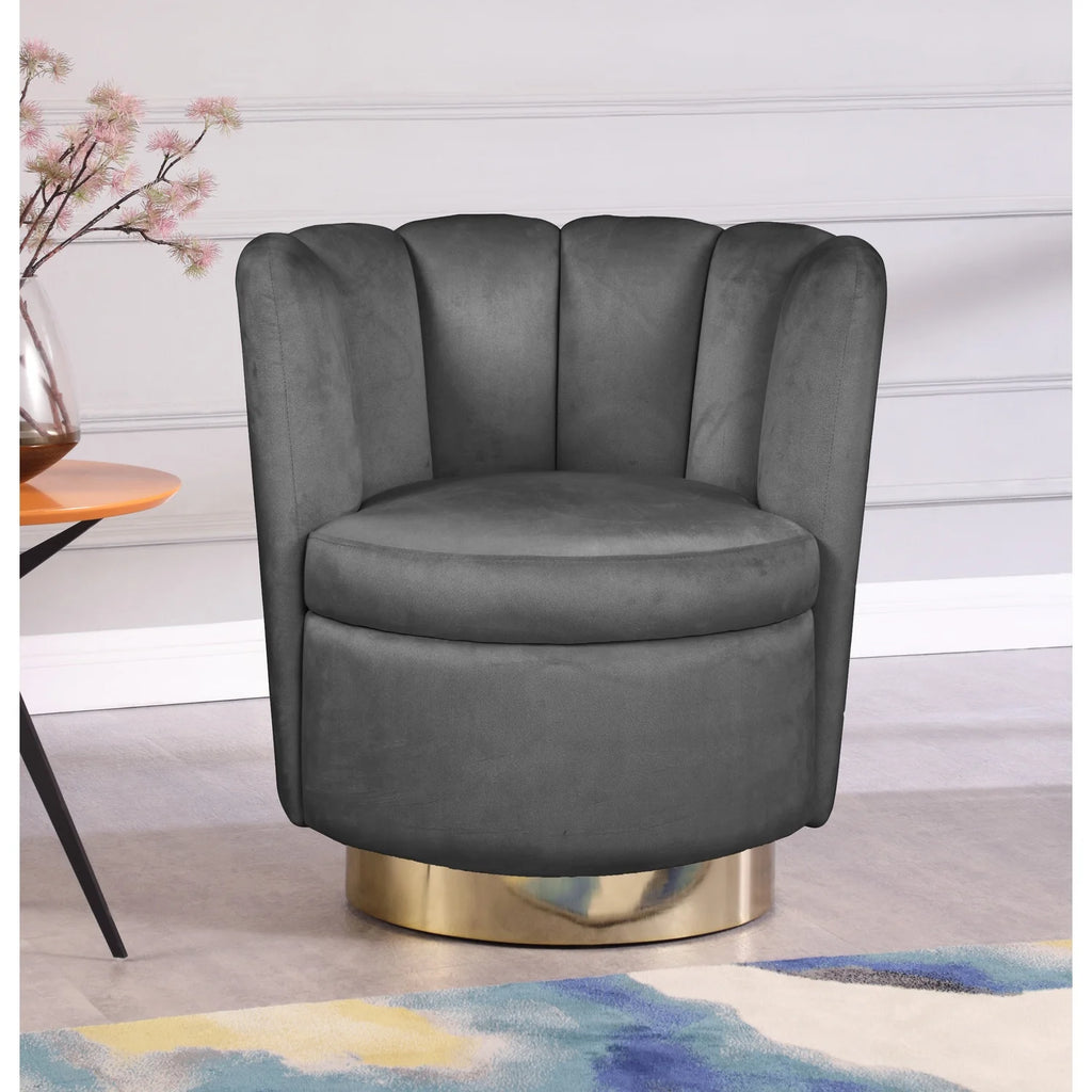 Velvet Upholstered Accent Chair with Gold Steel Swivel Base X7090