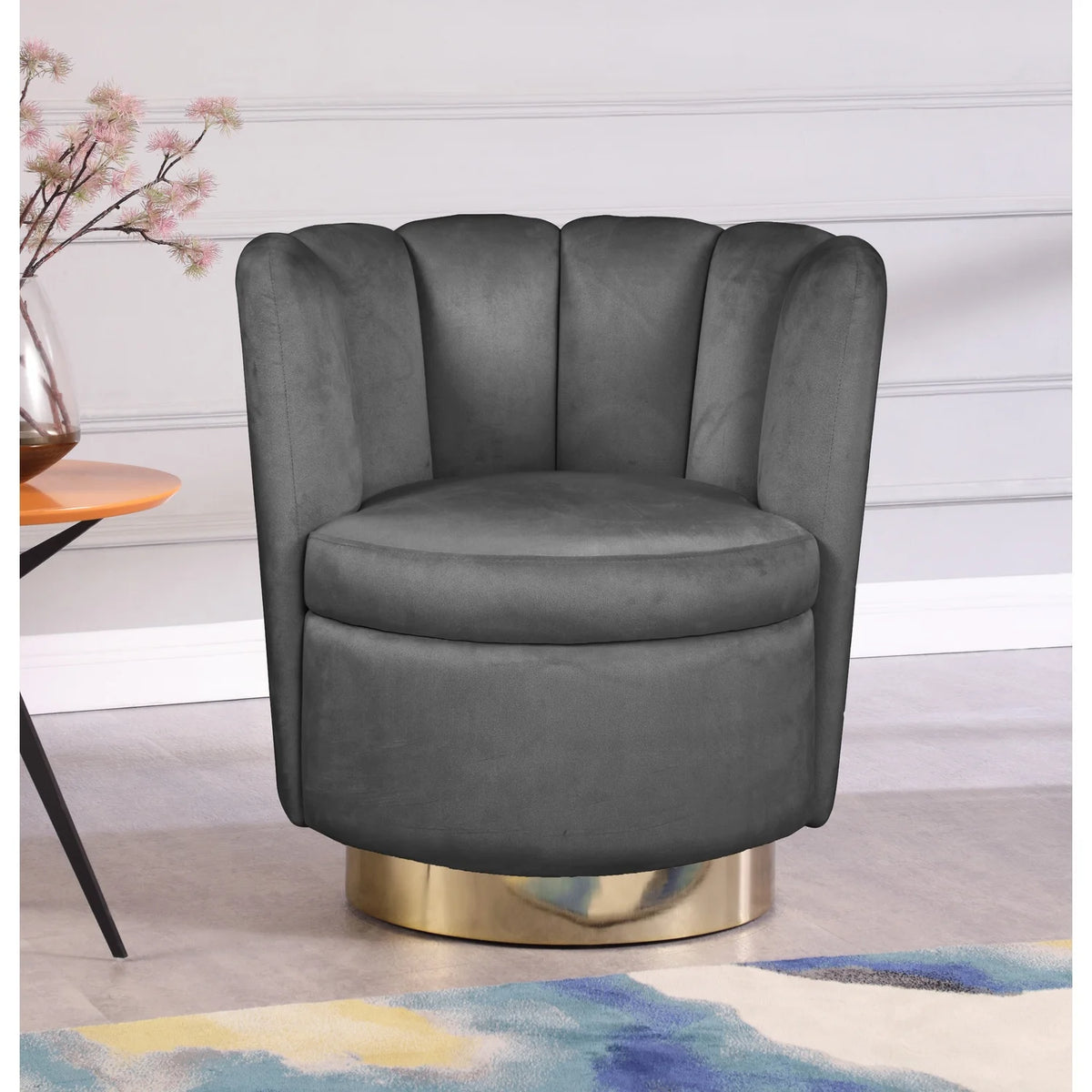 Velvet Upholstered Accent Chair with Gold Steel Swivel Base X7090