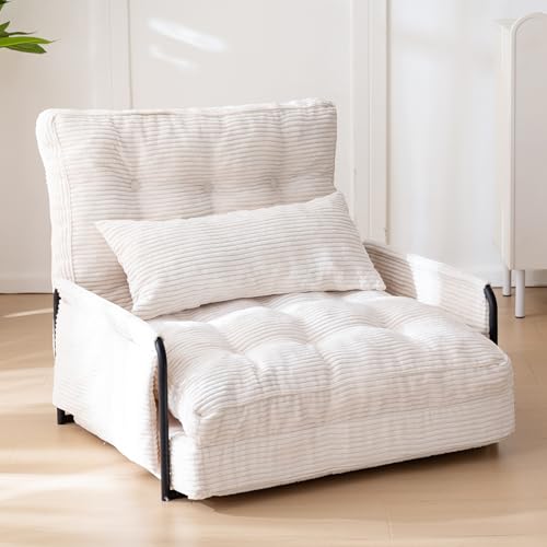 Beige Adjustable Floor Sofa with 2 Pillows N79280