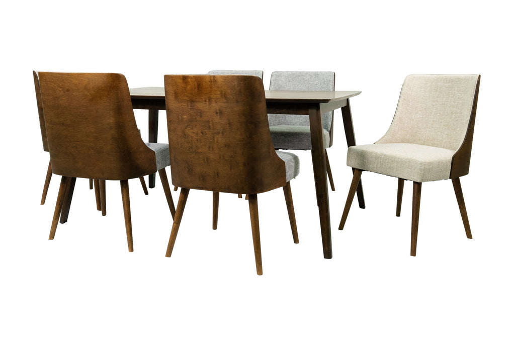 Brown 7-Piece Solid Wood Dining Table and 6 Chairs R763