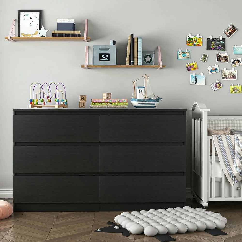 White 6 Drawer Dresser with Golden Handle L2761