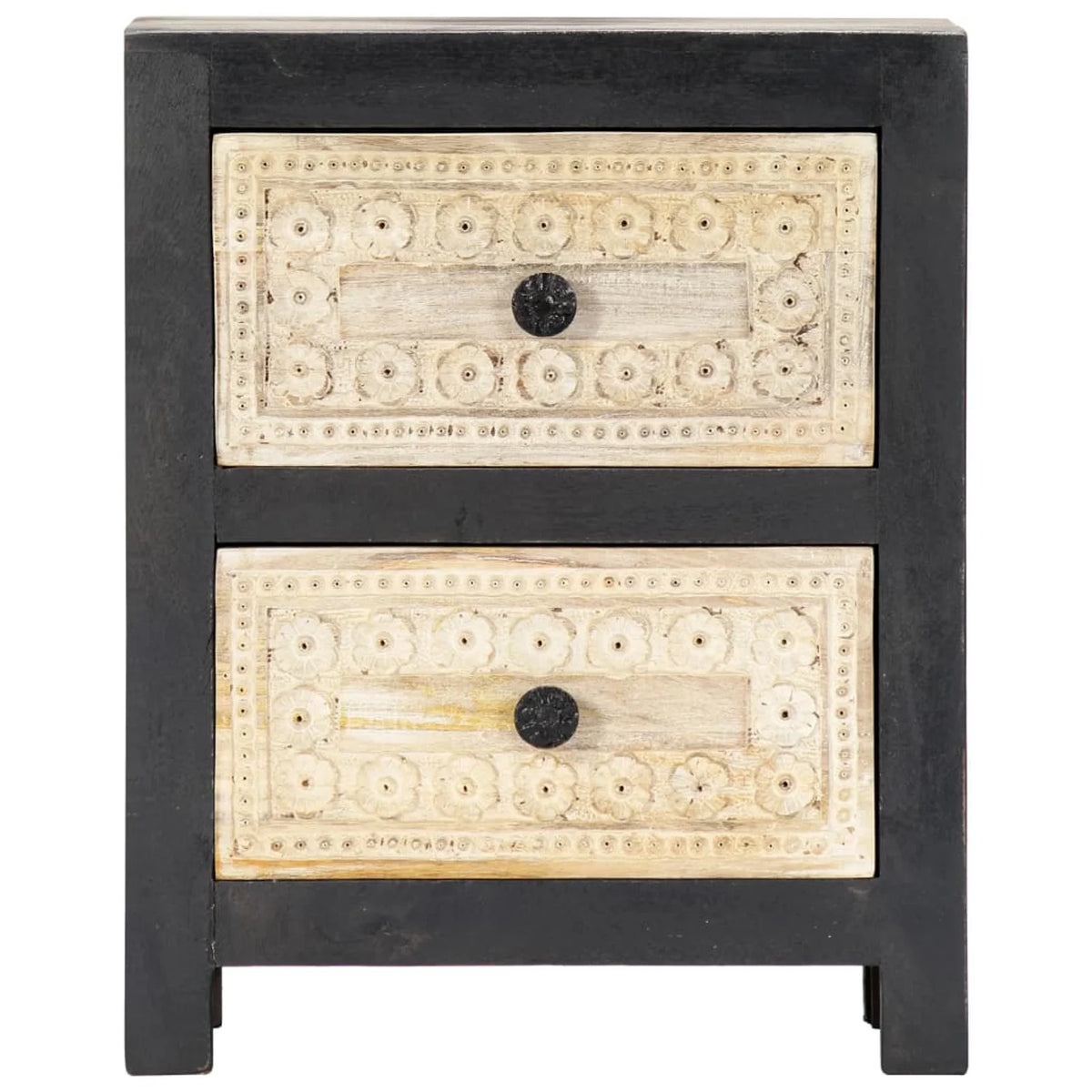Hand Carved Gray Solid Mango Wood Bedside Cabinet W6025