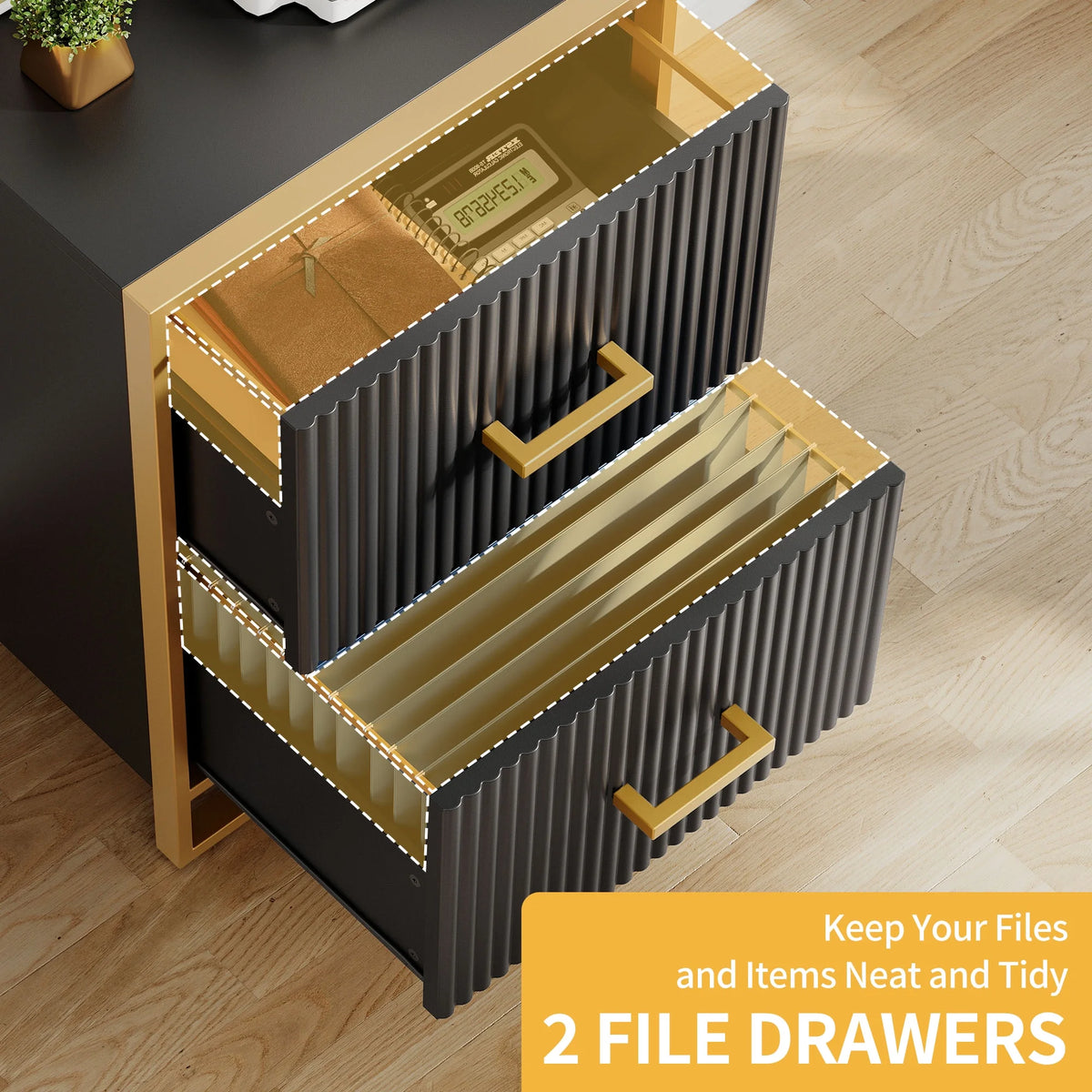 2 Drawer Wood File Cabinet with Metal Legs D747163