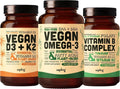 Vegan Omega 3 180 Softgels & Vegan D3 + K2 & Vitamin B Complex Bundle P1035