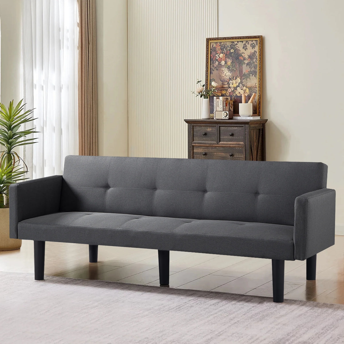 Blue Faux Suede Futon Sofa Bed Q78425