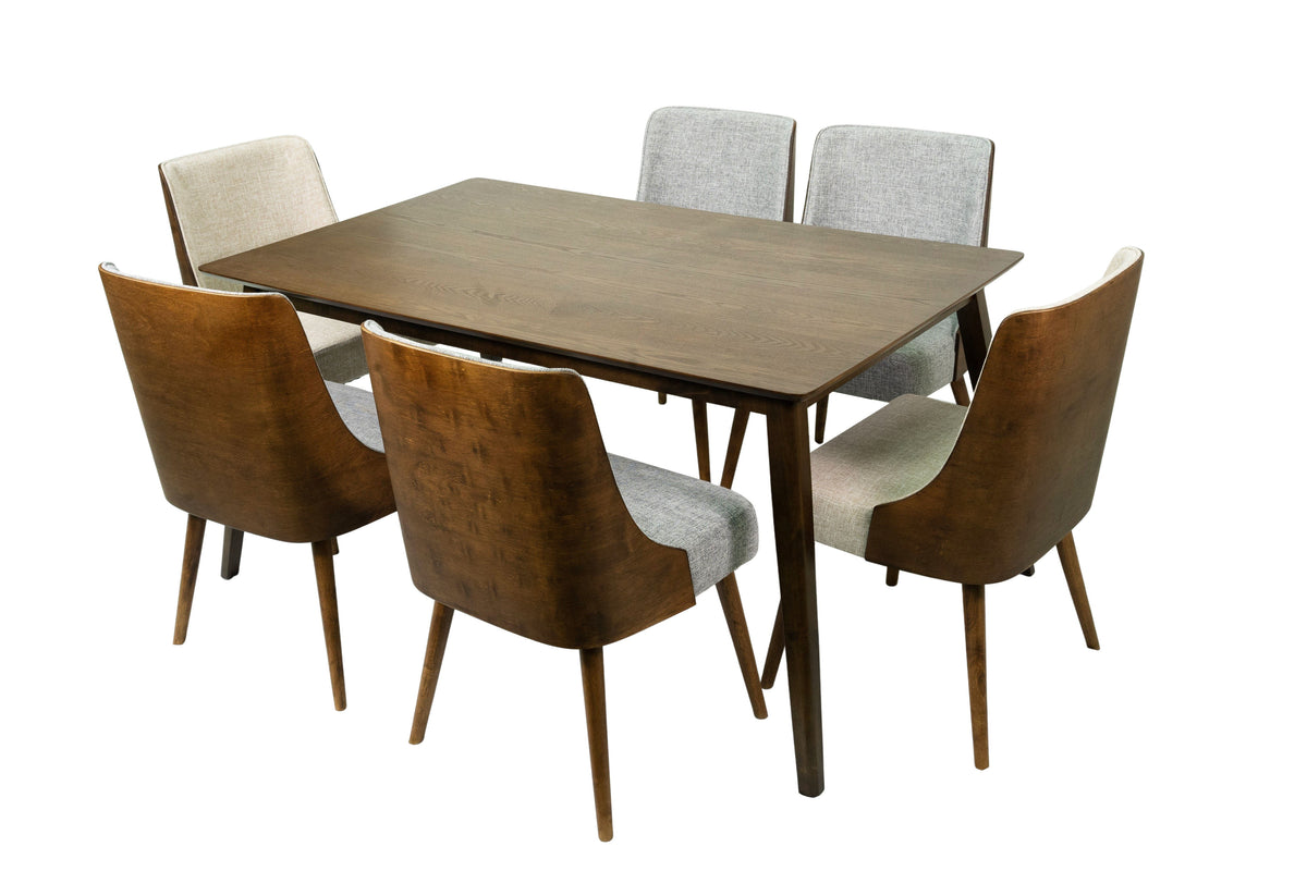 Brown 7-Piece Solid Wood Dining Table and 6 Chairs R763