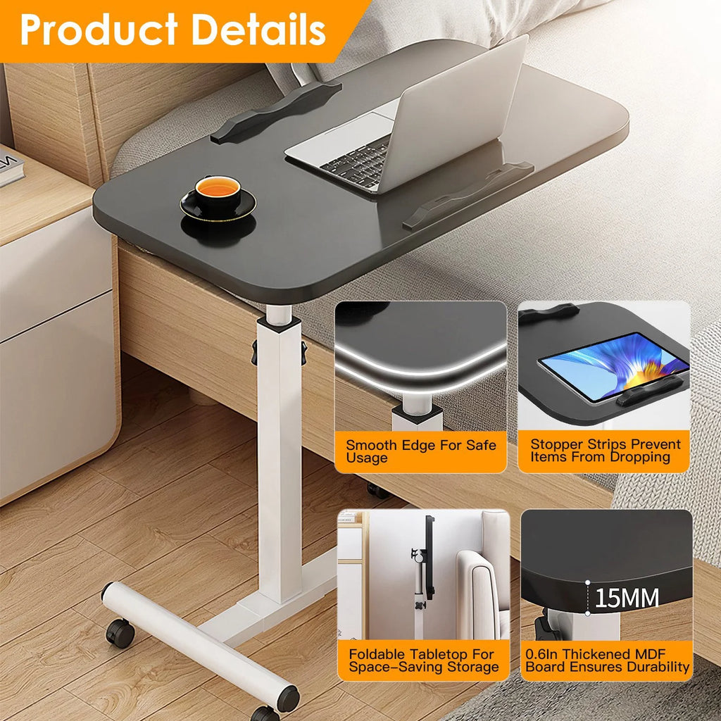 Adjustable Rolling Laptop Desk with Lockable Wheels, White N871424