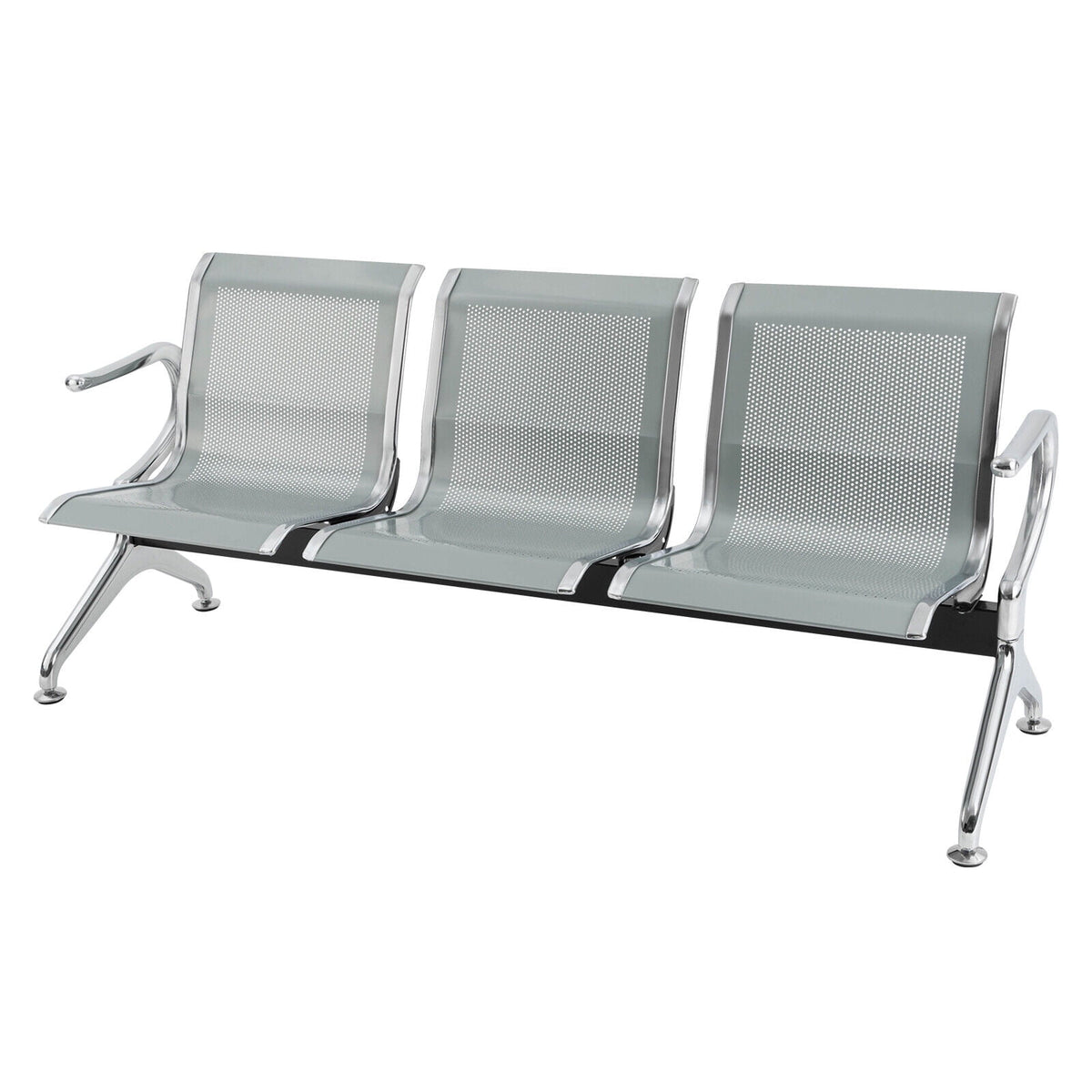 3 Seats Waiting Room Chair Bench Silver D968