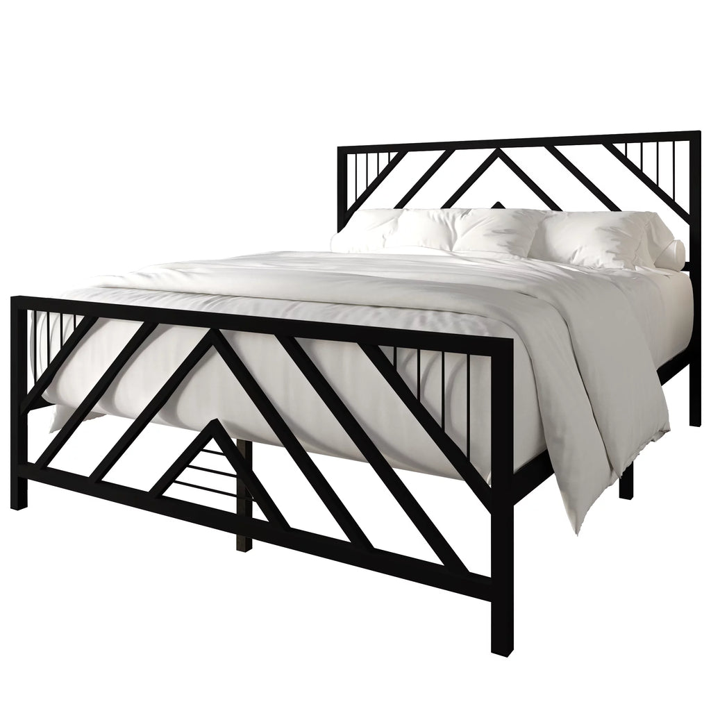 Black Full Size Metal Platform Bed L585