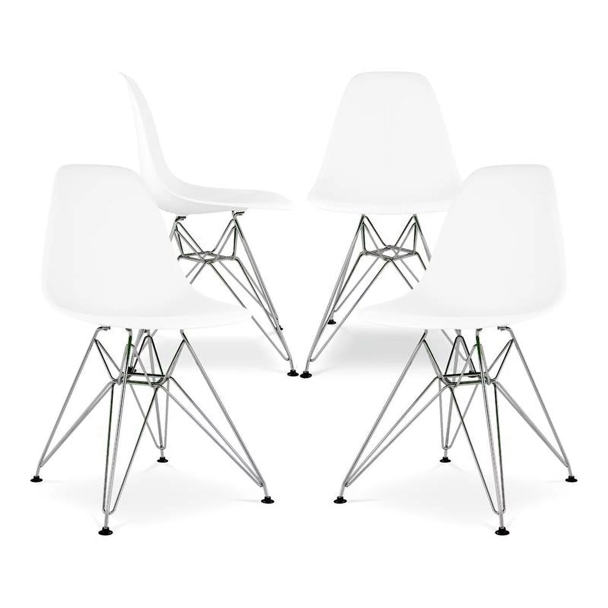 White Plastic and Chrome Steel Dining Chairs Set of 4 J114