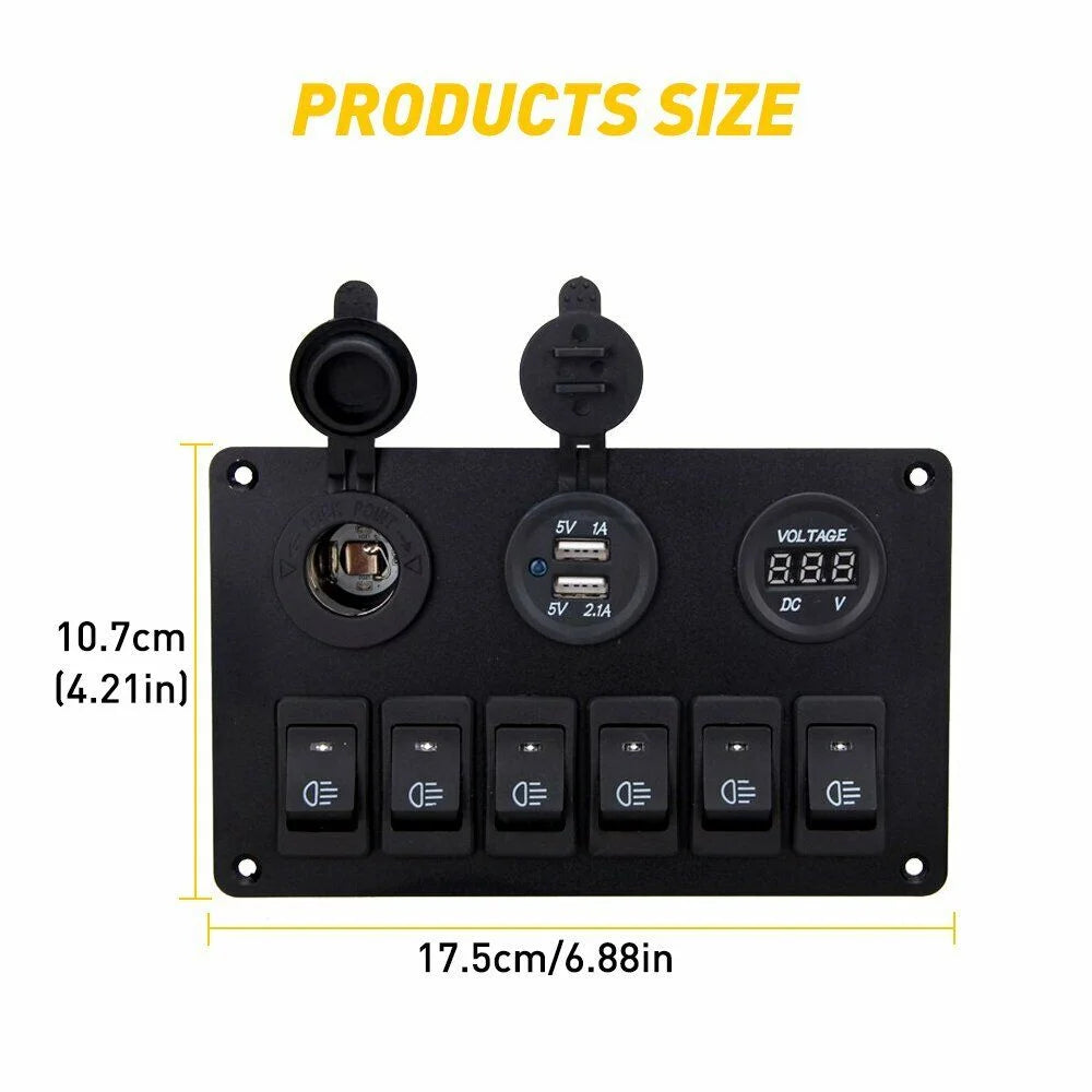 6 Gang Blue LED Rocker Switch Panel H770433