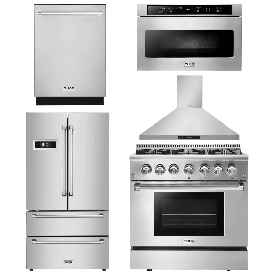 36 Dual Fuel Range, Range Hood, Microwave, Refrigerator, Dishwasher U57449