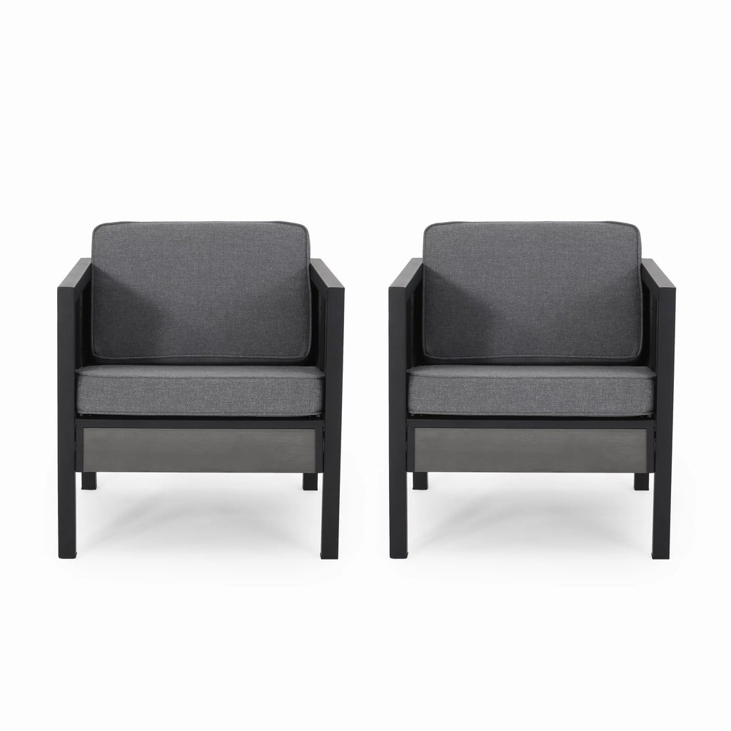 Gray and Black Outdoor Club Chair with Cushions Set of 2 I41965