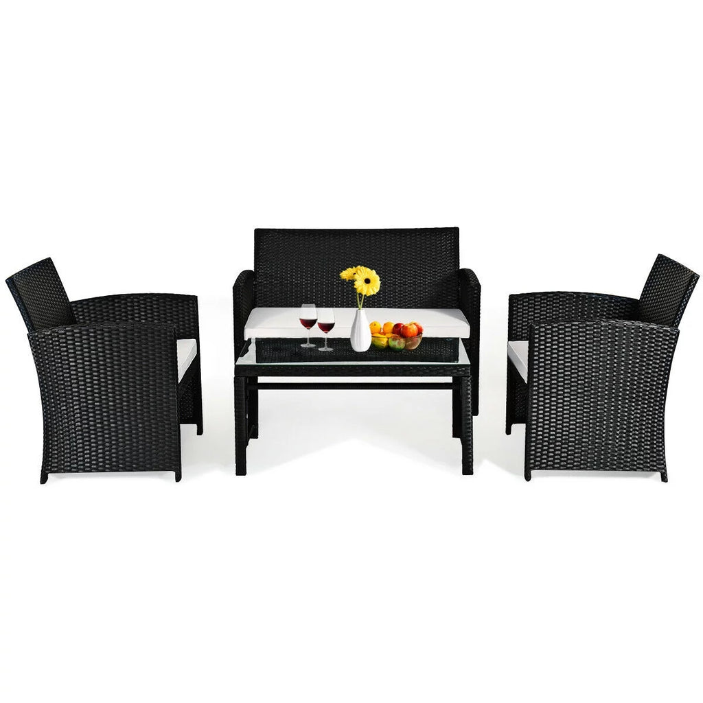 4 Pc Rattan Wicker Patio Conversation Set R458