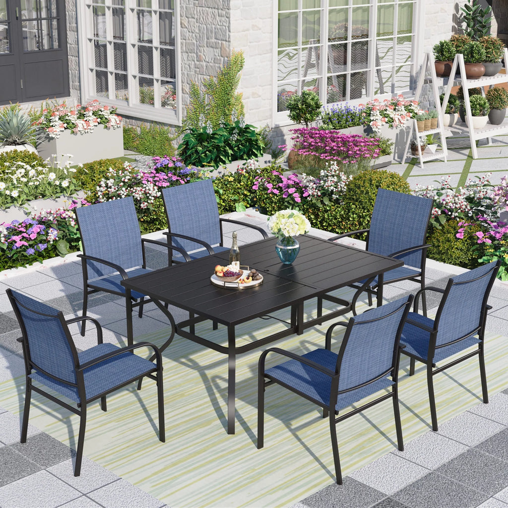 7-Piece Outdoor Patio Dining Set with Rectangle Steel Table & Textilene Chairs R48385