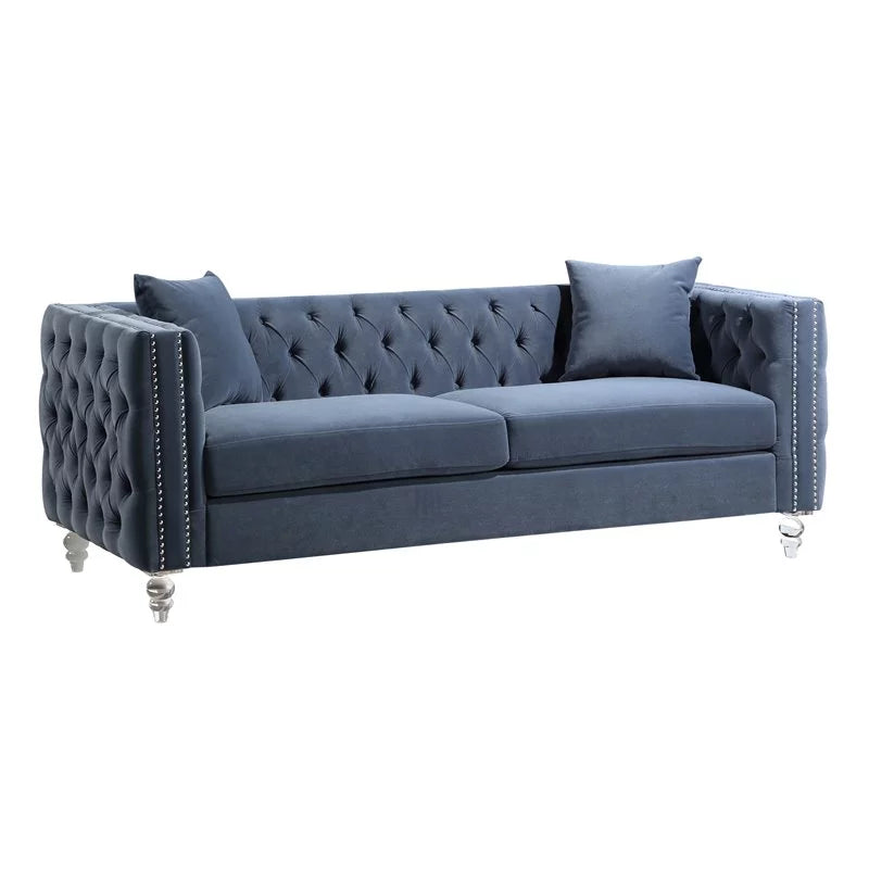 Dark Blue Button Tufted Velvet Sofa E34600