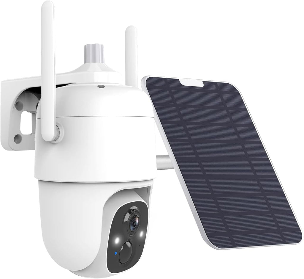 Wire-Free Solar Security Camera Outdoor with Night Vision Spotlight Pan Tilt PIR Motion Detection Two-Way Talk E9803