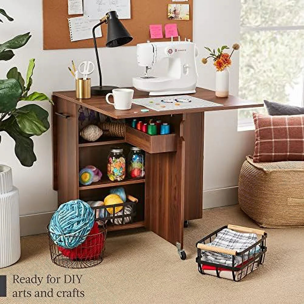 Folding Dining Table with Wheels 3 Shelves Brown D5789