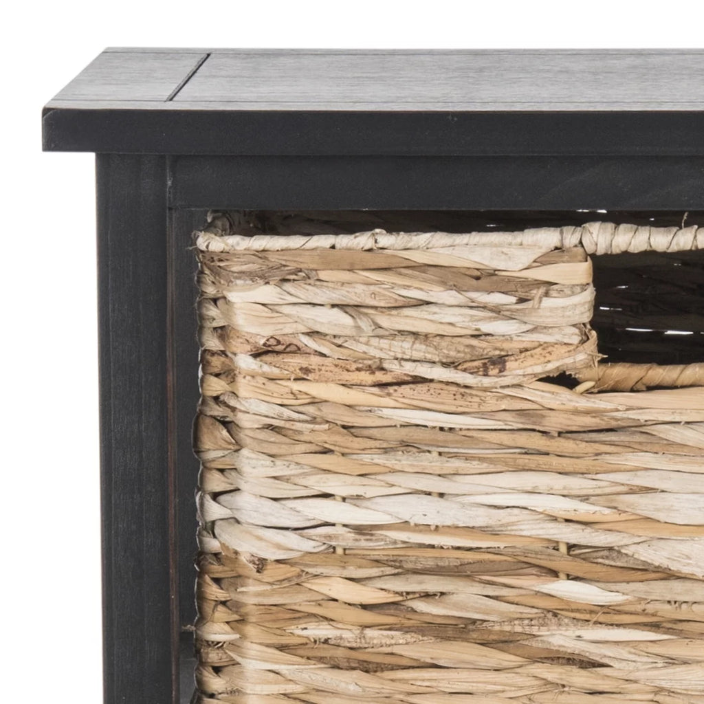 Distressed Black Wicker Basket Storage Side Table Q91378