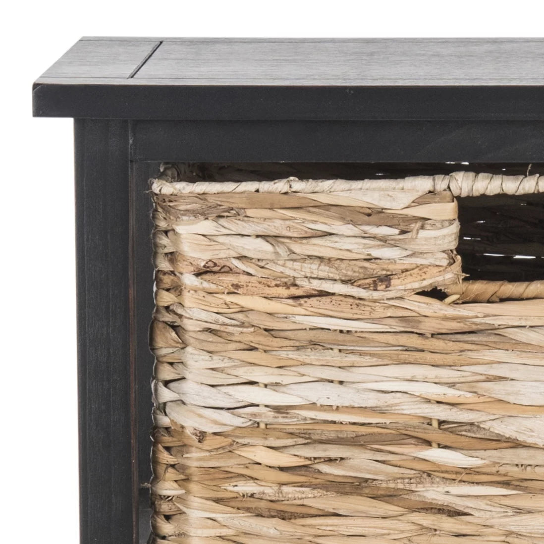 Distressed Black Wicker Basket Storage Side Table Q91378
