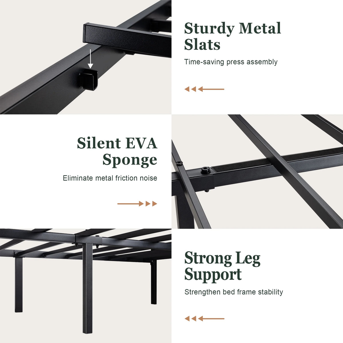 Black Queen Size Metal Platform Bed Frame with Headboard L46347