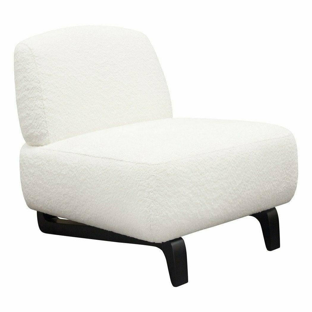 Faux White Shearling Armless Chair with Black Wood Leg Base G5898