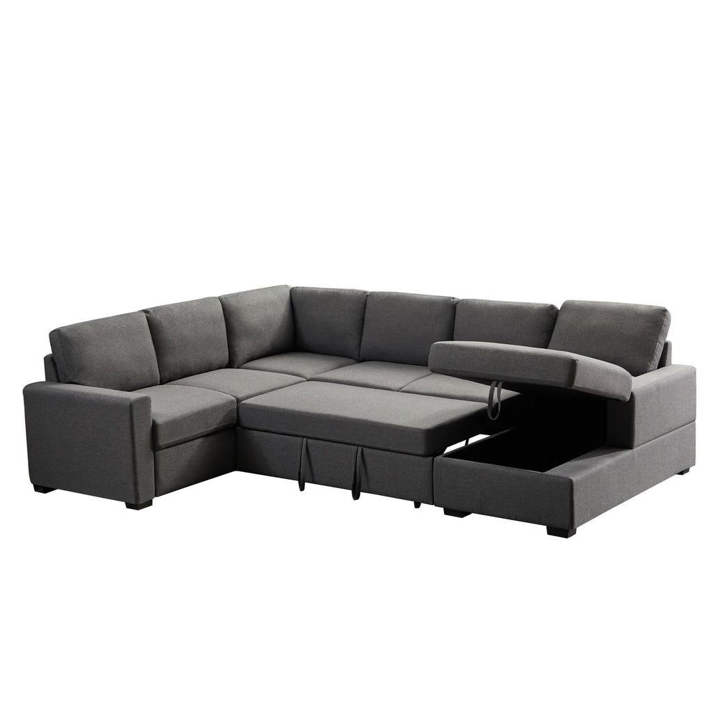 Gray Linen Left Hand Facing Sectional Sleeper Sofa T2040