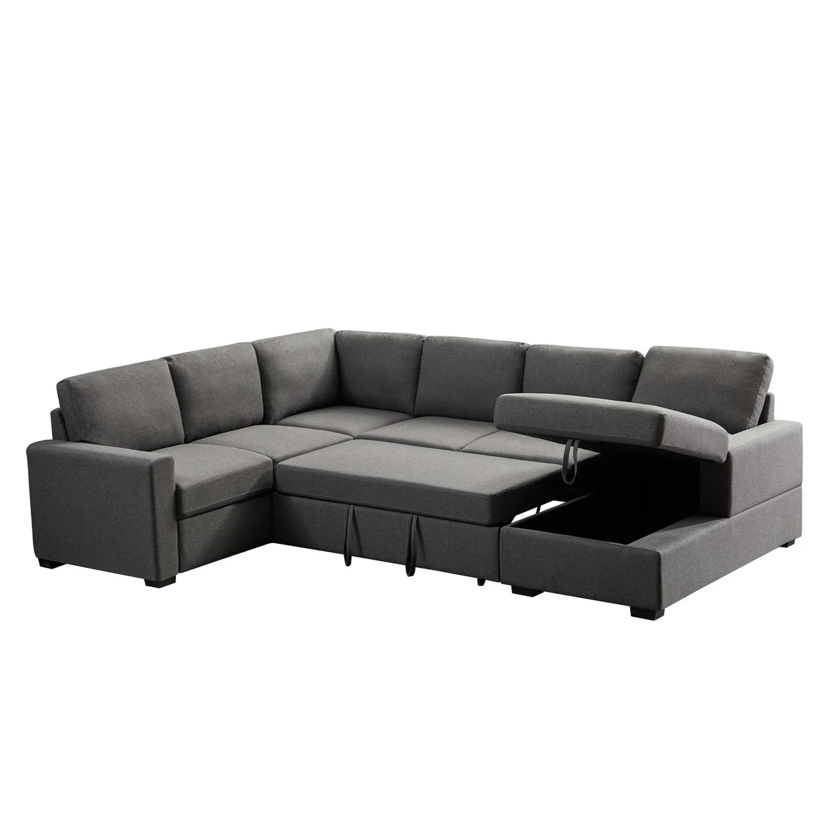 Gray Linen Left Hand Facing Sectional Sleeper Sofa T2040